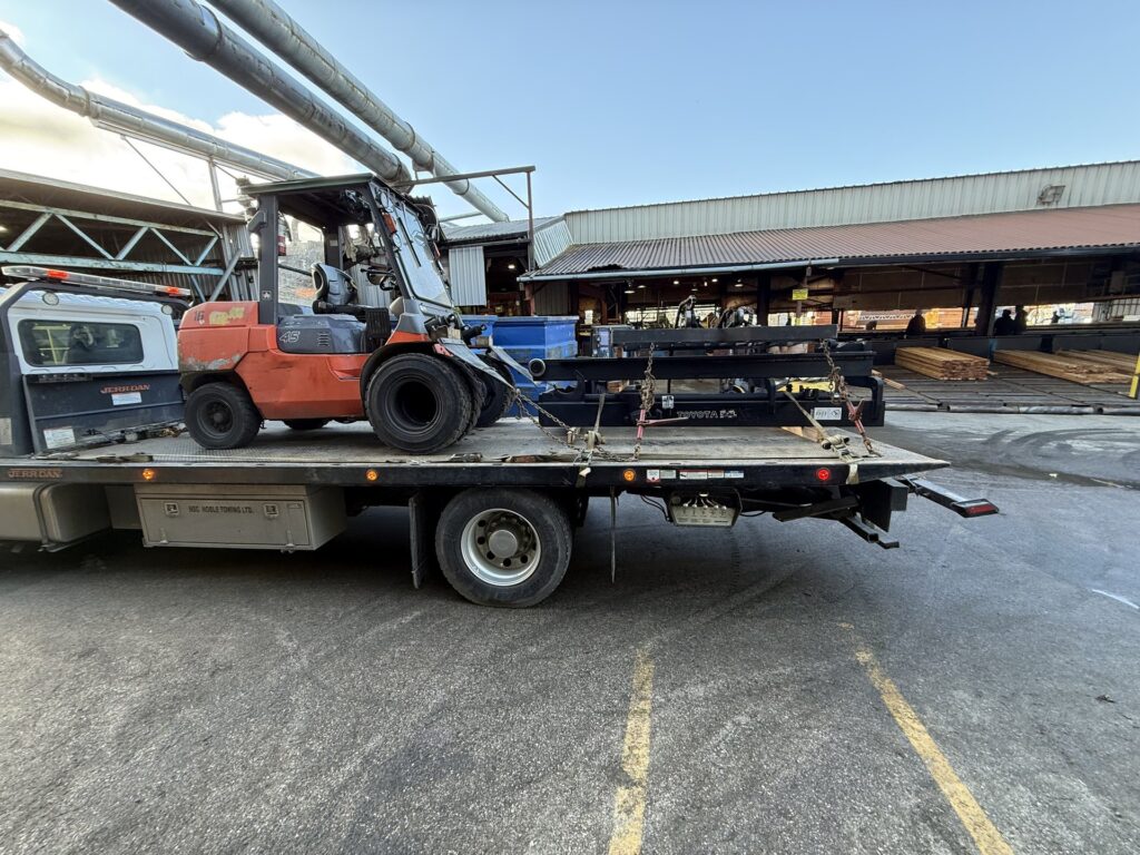 Scrap forklift removal in Langley - Toyota forklift loaded for pickup